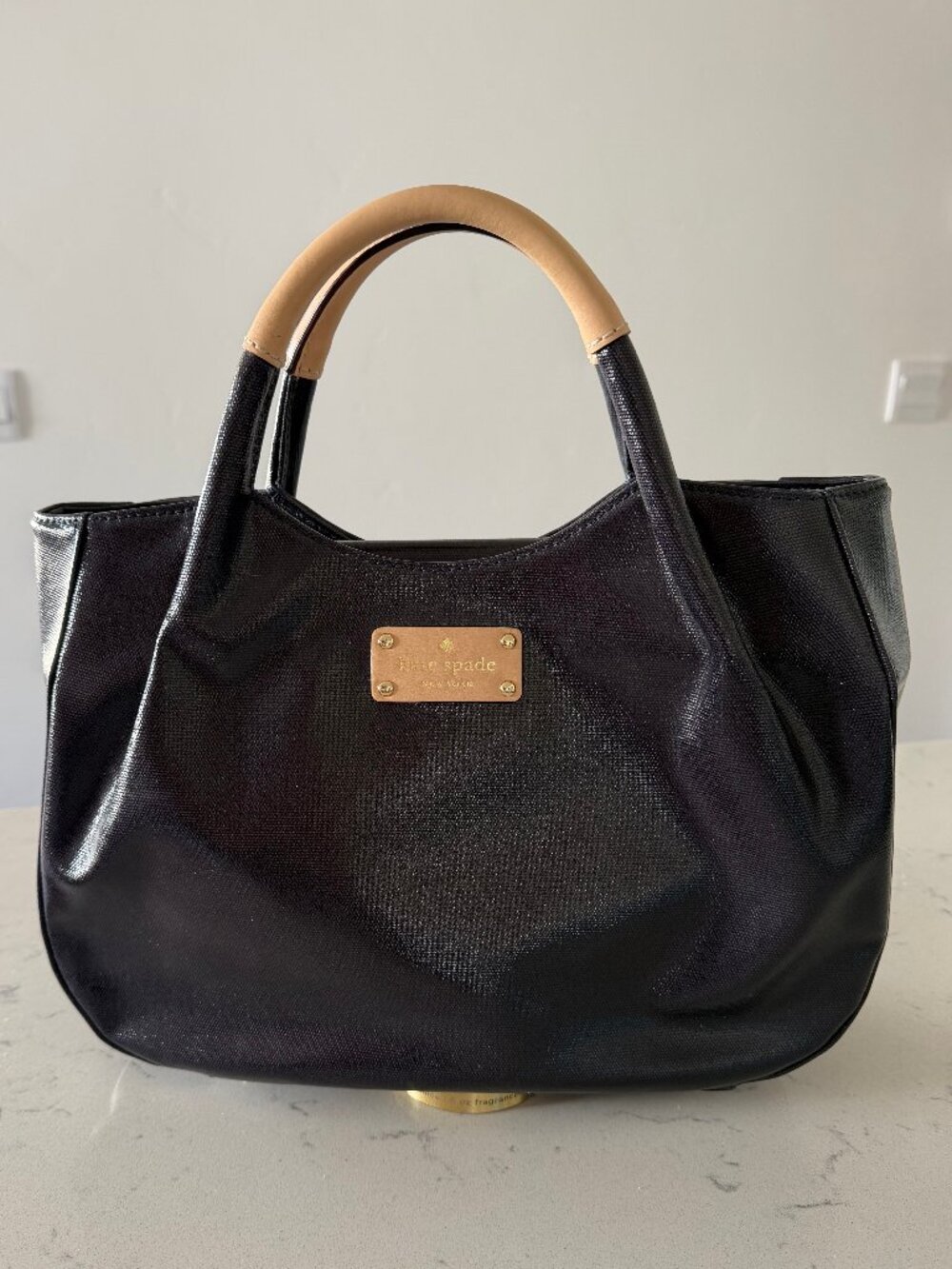 Kate Spade Fulton Street black with tan leather satchel handbag